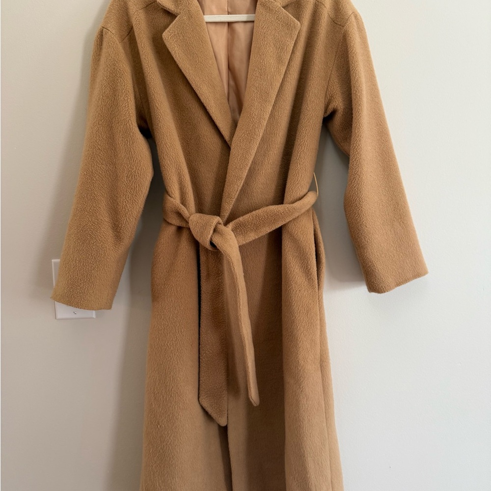 Topshop Tan Belted Coat, Size 2
